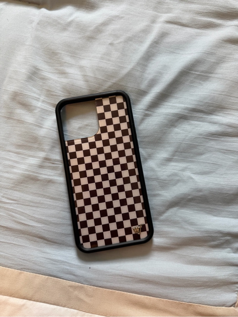 Wildflowers Checkerboard Phone Case in Brown & Cream with Black Bumper